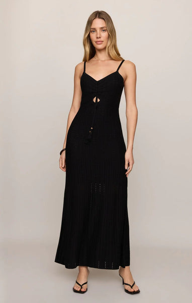 SUNDA CROCHET MAXI DRESS in BLACK