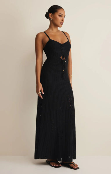 SUNDA CROCHET MAXI DRESS in BLACK
