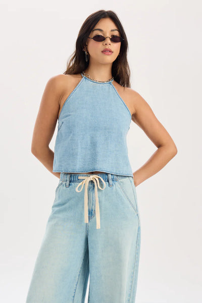 TULIP HALTER TOP IN COASTAL HAZE