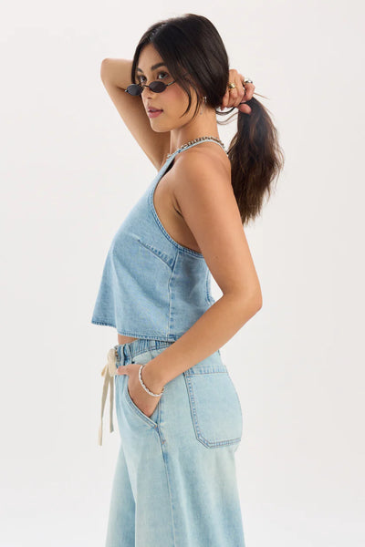 TULIP HALTER TOP IN COASTAL HAZE