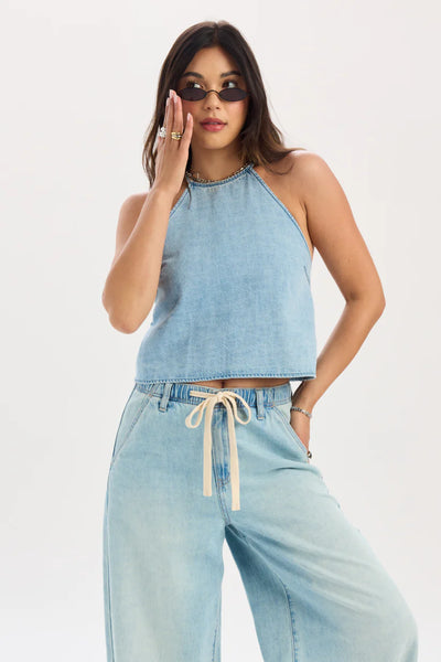 TULIP HALTER TOP IN COASTAL HAZE