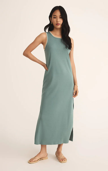 DELAMER WHIPSTITCH RIB MIDI DRESS in Sea Pine