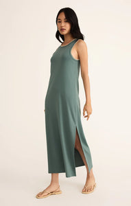 DELAMER WHIPSTITCH RIB MIDI DRESS in Sea Pine