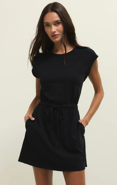 KALANI JERSEY DENIM MINI DRESS IN TRUE BLACK