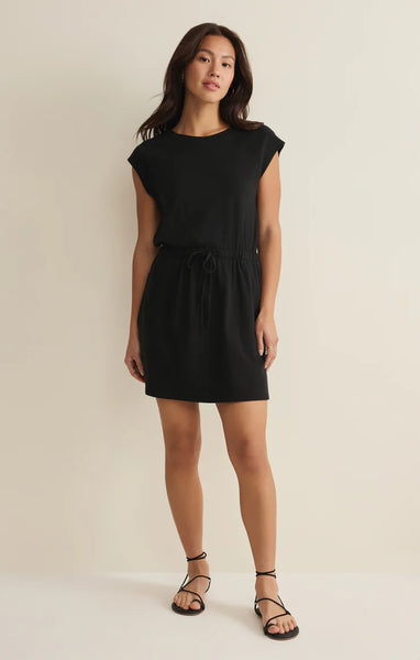 KALANI JERSEY DENIM MINI DRESS IN TRUE BLACK