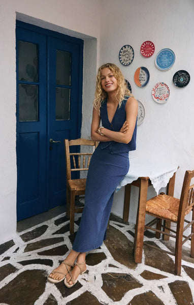 GAIL MIDI SKIRT in INDIGO