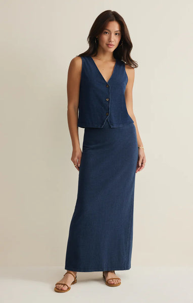 NOELLE JERSEY SLEEVELESS TOP IN INDIGO