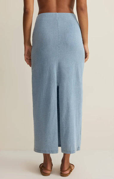 GAIL JERSEY DENIM MIDI SKIRT in Ocean Air