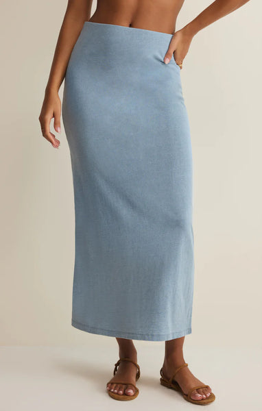 GAIL JERSEY DENIM MIDI SKIRT in Ocean Air