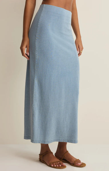 GAIL JERSEY DENIM MIDI SKIRT in Ocean Air