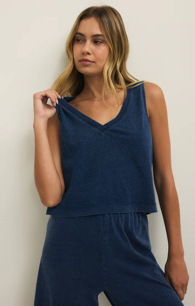 SLOANE V-NECK JERSEY DENIM TOP