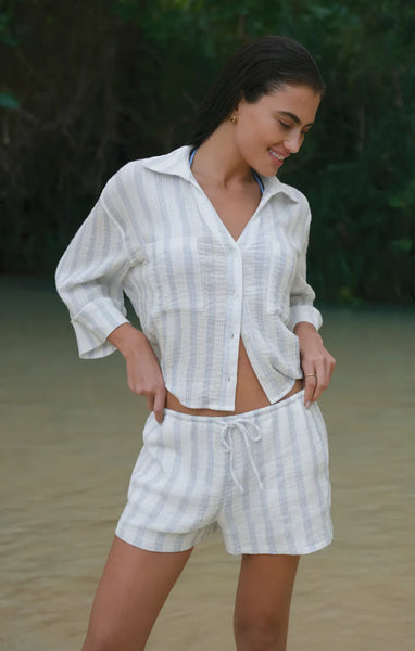 DAYLIGHT STRIPED AIRY GAUZE SHORT~~SIZE XS & L LEFT
