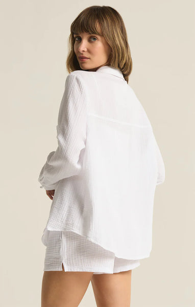 KAILI BUTTON UP GAUZE TOP in White