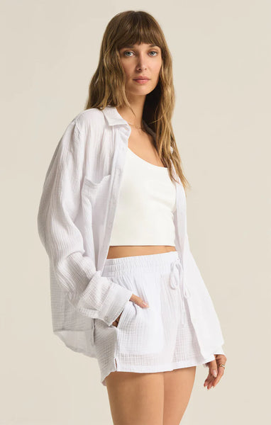 KAILI BUTTON UP GAUZE TOP in White