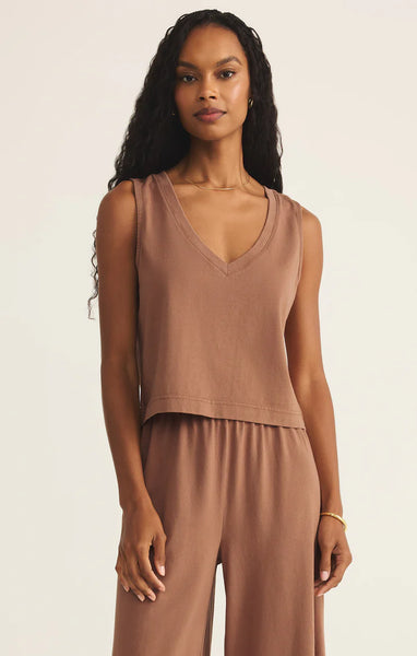 SLOANE V-NECK TOP in Teakwood