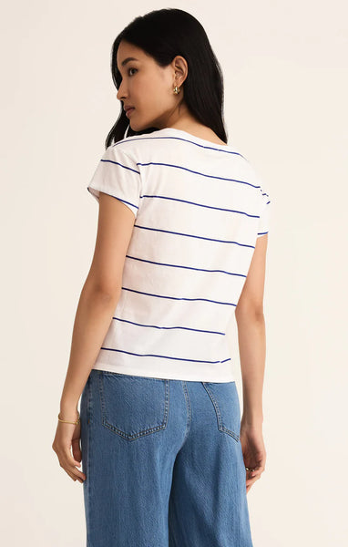 STRIPED MODERN V-NECK TEE in Oceanside
