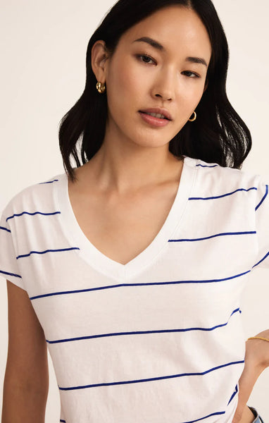 STRIPED MODERN V-NECK TEE in Oceanside