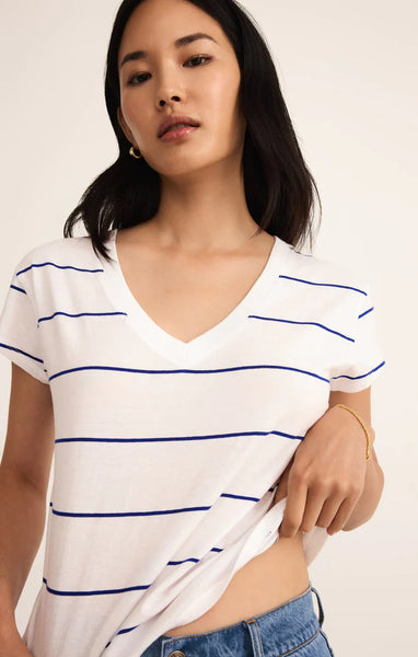 STRIPED MODERN V-NECK TEE in Oceanside