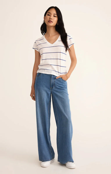 STRIPED MODERN V-NECK TEE in Oceanside