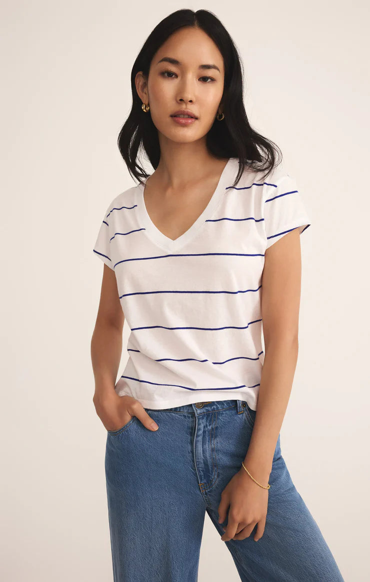 STRIPED MODERN V-NECK TEE in Oceanside