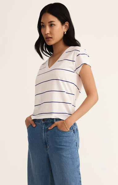 STRIPED MODERN V-NECK TEE in Oceanside