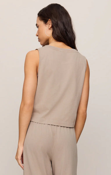 SLOANE V-NECK COTTON JERSEY TANK IN STONE GRAY