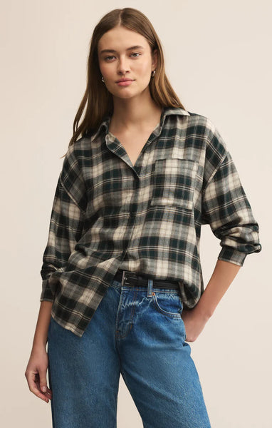RIVER PLAID BUTTON UP in GARLAND GREEN