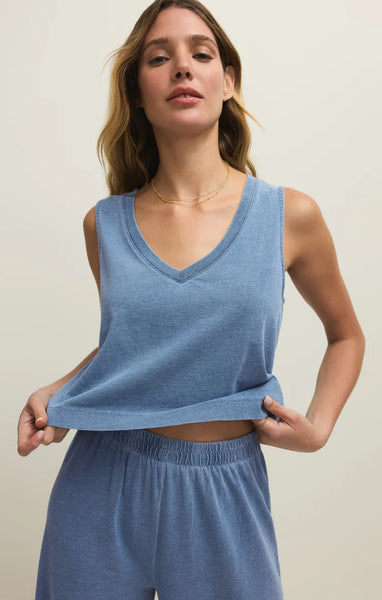 SLOANE V-NECK JERSEY DENIM TOP
