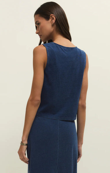 NOELLE JERSEY SLEEVELESS TOP IN INDIGO