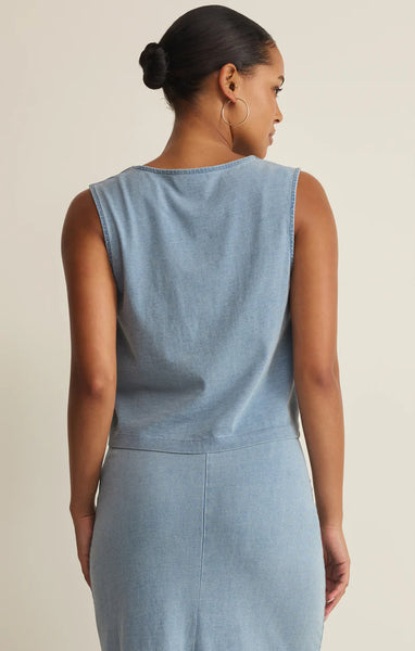 NOELLE JERSEY DENIM SLEEVELESS TANK in OCEAN AIR INDIGO