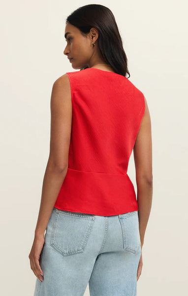 LUANA LUXE SATIN TOP in KISS ME RED