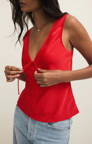 LUANA LUXE SATIN TOP in KISS ME RED