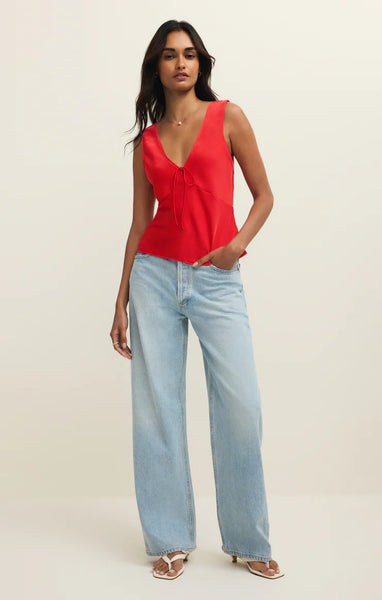 LUANA LUXE SATIN TOP in KISS ME RED