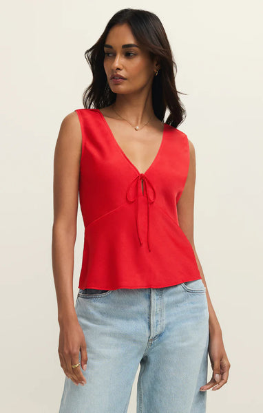LUANA LUXE SATIN TOP in KISS ME RED
