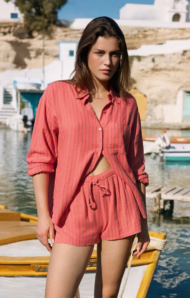 THE PERFECT STRIPED LINEN BUTTON UP in GELATO