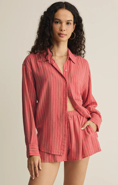 THE PERFECT STRIPED LINEN BUTTON UP in GELATO