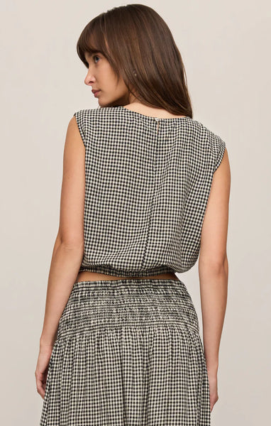 MERIT CROPPED GINGHAM LINEN TOP