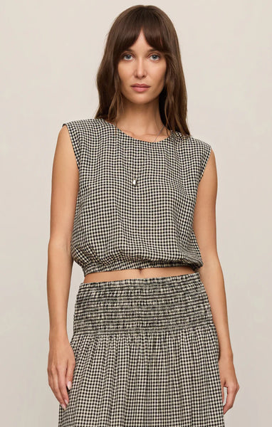 MERIT CROPPED GINGHAM LINEN TOP