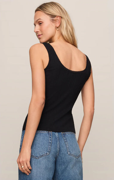 LAINEY POINTELLE BUTTON FRONT TANK -- BLACK