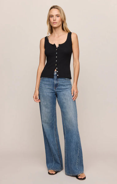 LAINEY POINTELLE BUTTON FRONT TANK -- BLACK