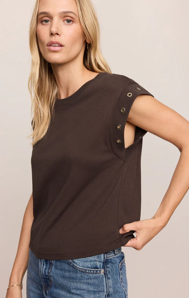 CAMINO GROMMET MUSCLE TEE In DARK CHOCOLATE
