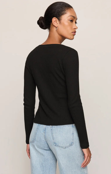 ALBANY WAFFLE BUTTON UP TOP in  BLACK