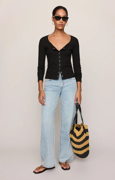 ALBANY WAFFLE BUTTON UP TOP in  BLACK