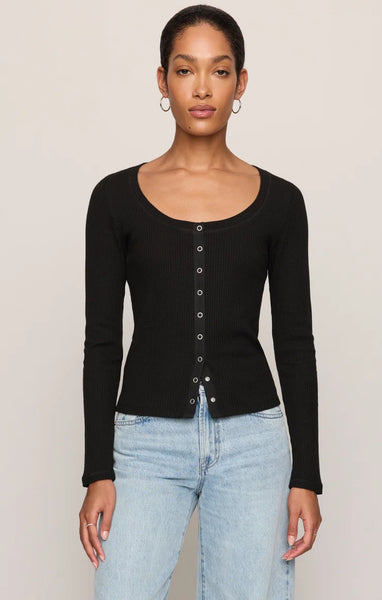 ALBANY WAFFLE BUTTON UP TOP in  BLACK