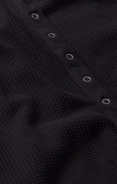 ALBANY WAFFLE BUTTON UP TOP in  BLACK