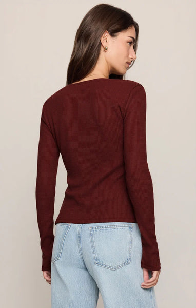 ALBANY WAFFLE BUTTON UP TOP in  VELVET ROUGE
