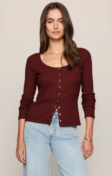 ALBANY WAFFLE BUTTON UP TOP in  VELVET ROUGE