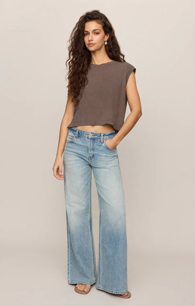 FLEX CROPPED MUSCLE TEE~~PEBBLE COAST