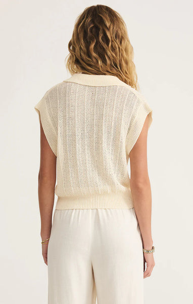LAUDEN CROCHET POLO TOP in SEA SALT