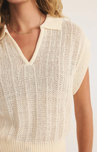 LAUDEN CROCHET POLO TOP in SEA SALT